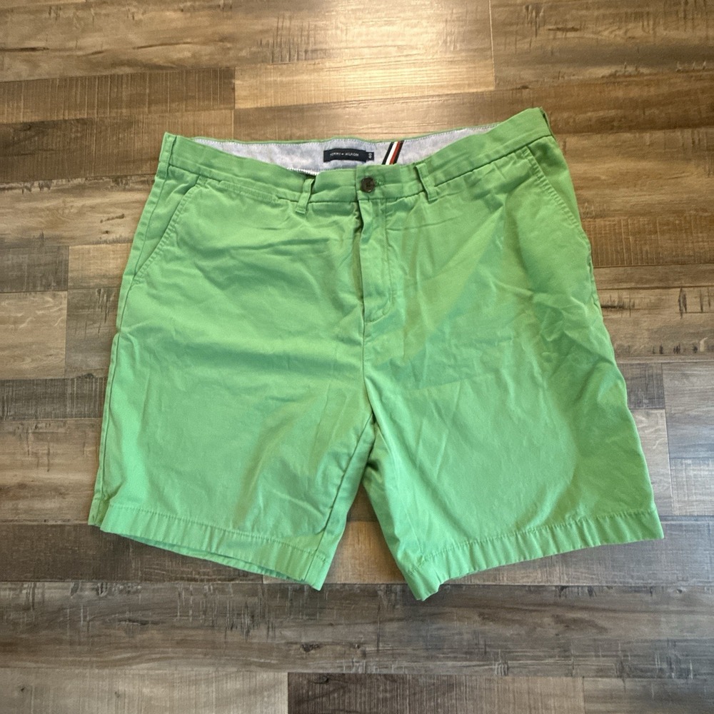 Tommy Hilfiger Chino Shorts Mens 40 Green Cotton Hi-Rise Flat Front Side Pocket
